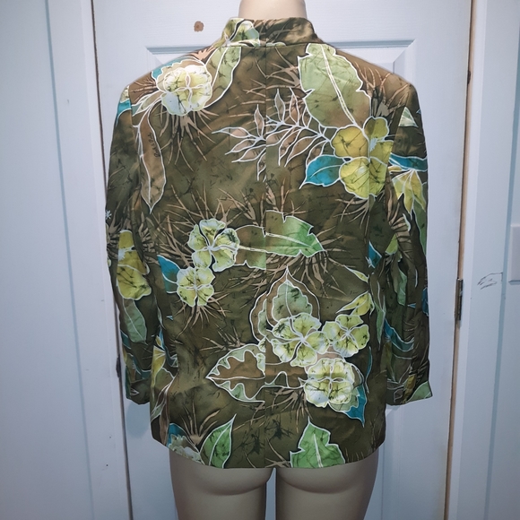 PECK & PECK OLIVE GREEN FLORAL OPEN JACKET SZ 14 - Picture 5 of 6
